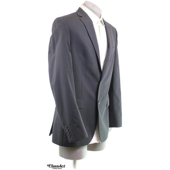 Egara 2 Piece Suit Slim Fit Blue 2 Btn Wool Blend 42L Flat Front 36" Waist - Picture 4 of 11